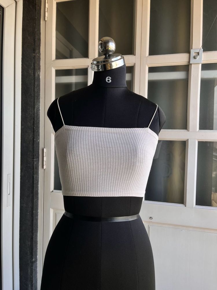 White Ribbed Crop Top