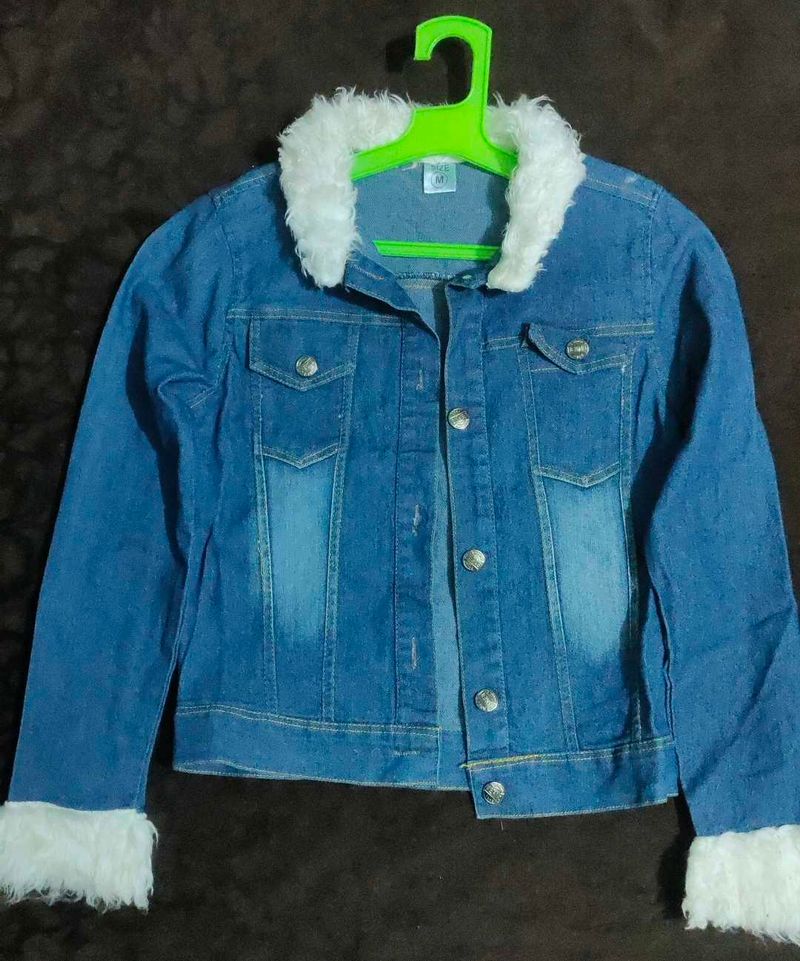 Denim Jacket with Faux Fur Trim