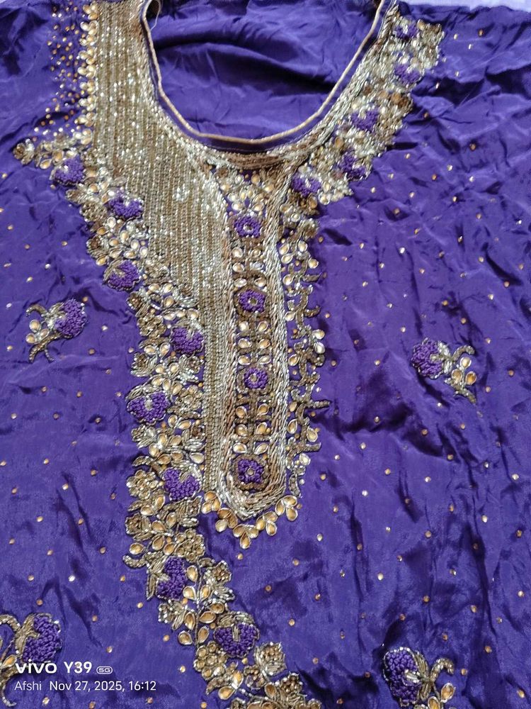 Purple  Embroidered Dress Material