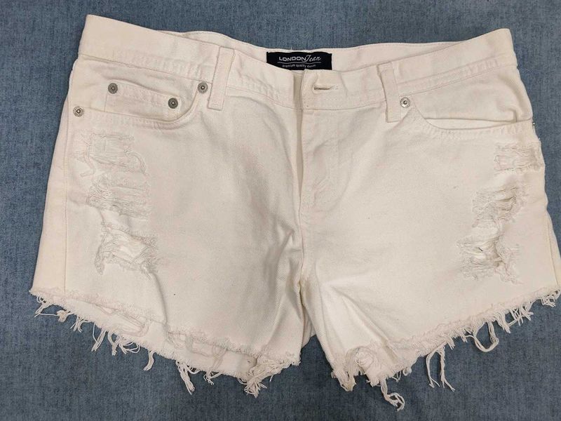 London Jean White Distressed Shorts