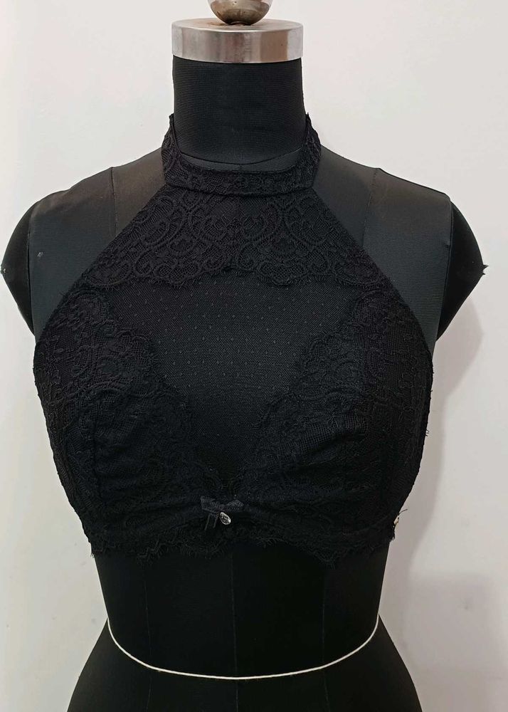 Black Lace Halter Neck Bralette 34C