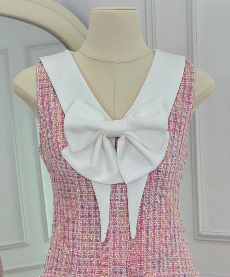 Pink And White Tweed Dress