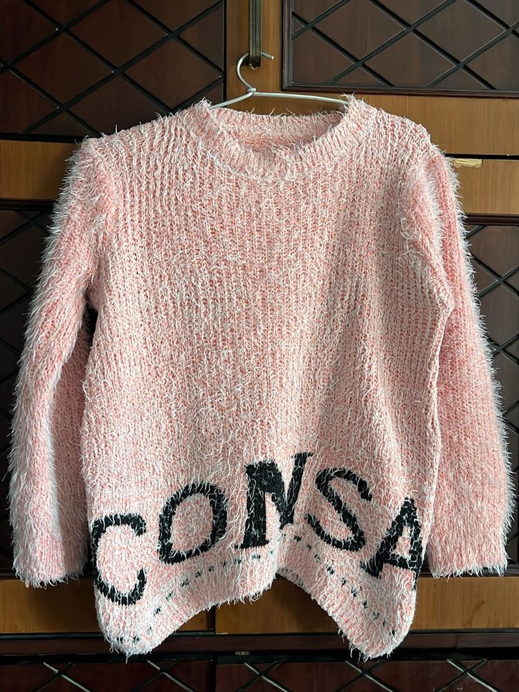 Pink CONSA Pullover With Shredded Wool