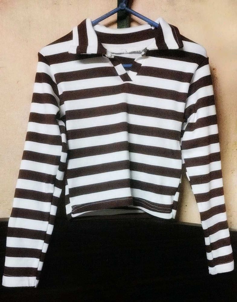 Brown ribbed Long Sleeve Top