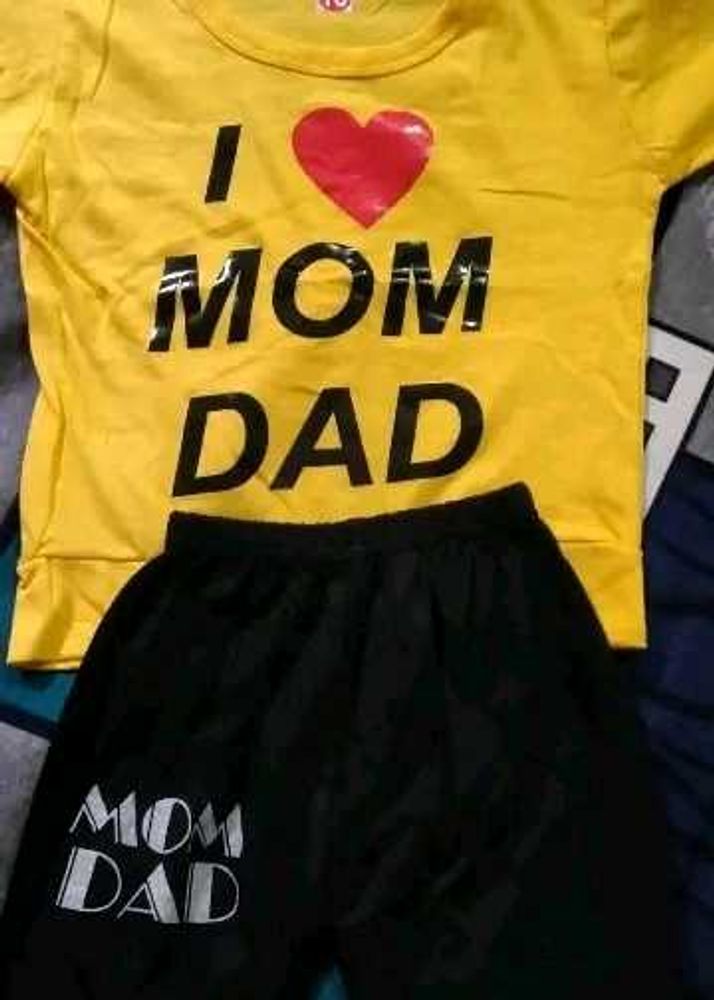 I Love Mom Dad Kids Tshirt Pant Set