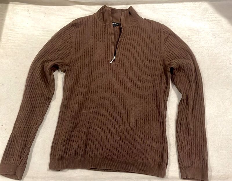 Chic Chocolate Brown Ribbed Knit Top – Size L