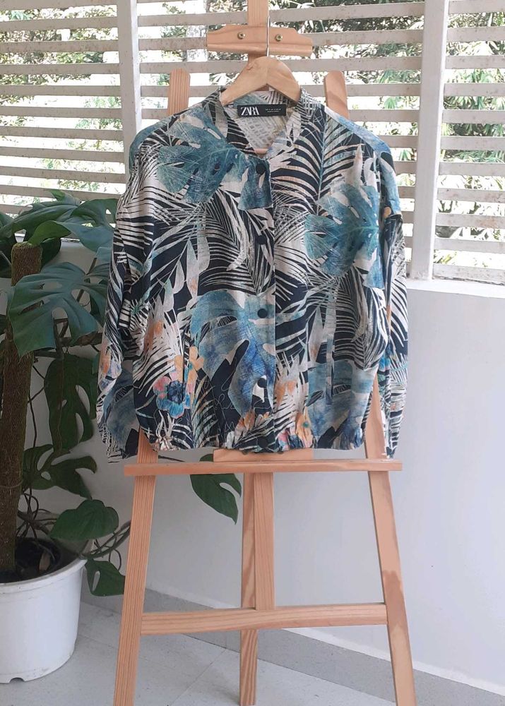 Zara Tropical Print Button-Up