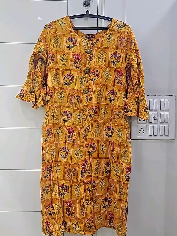 Yellow Floral Print Kurta