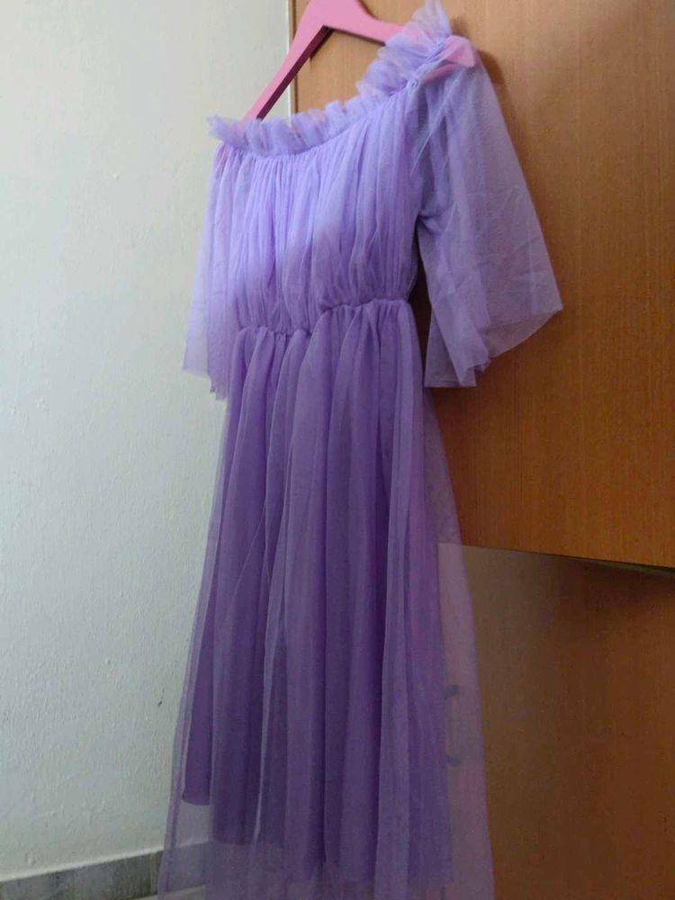 Lavender Tulle Off-Shoulder Dress