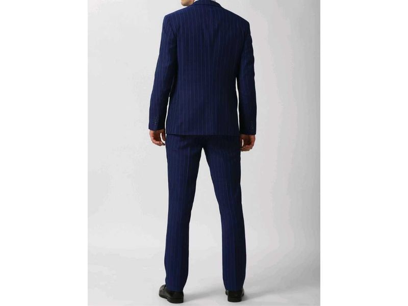 Mens Dark Navy Blue Striped Suit