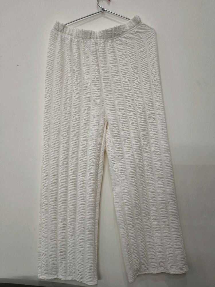 Textured White Wide Leg Pants( Crinkled texture )