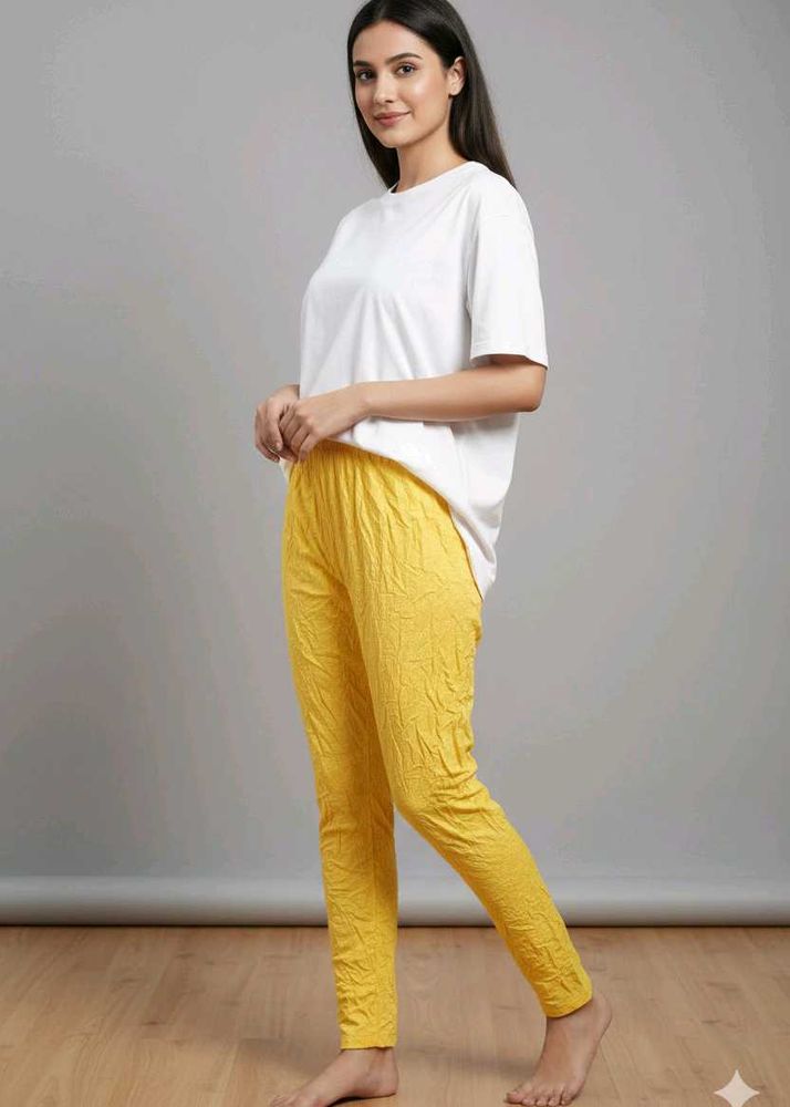 totally unsed Yellow Textured Cotton Pants