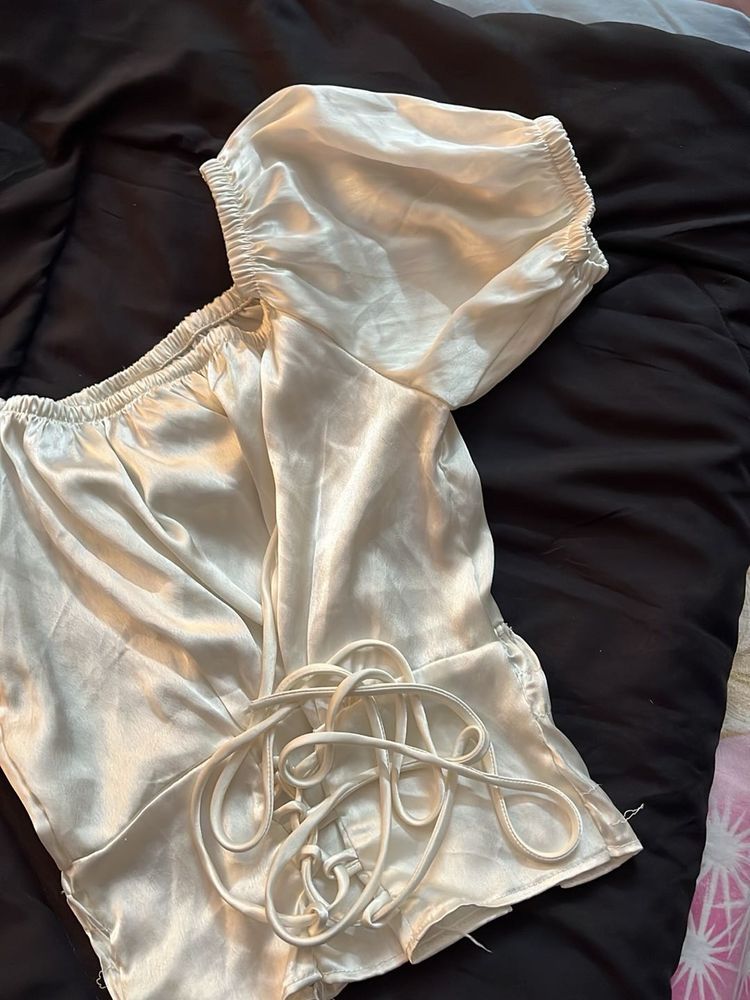 Satin Puff Sleeve Top Corset Fix Price