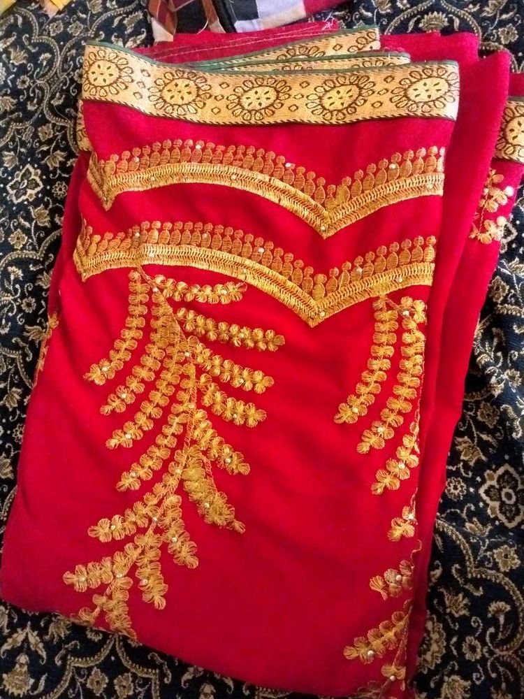 Red &amp; Gold Embroidered Saree