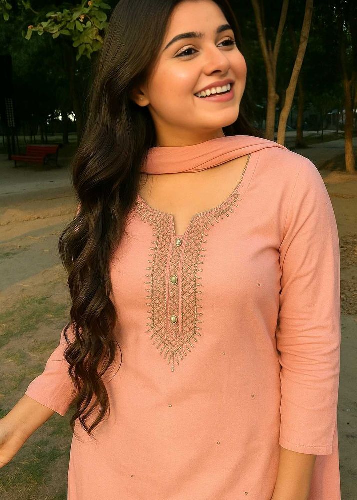 New Pink Embroidered &amp; Bead Work Kurta Set🌸
