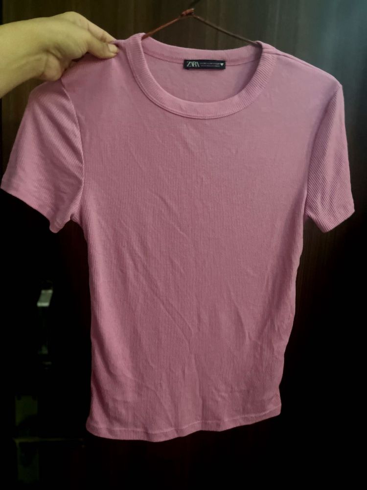 Zara Fitted Pink Tshirt Rib Material