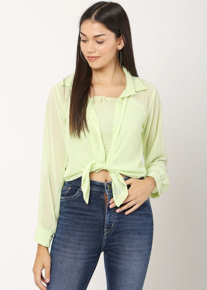 Lime Green Tie-Front Sheer Top