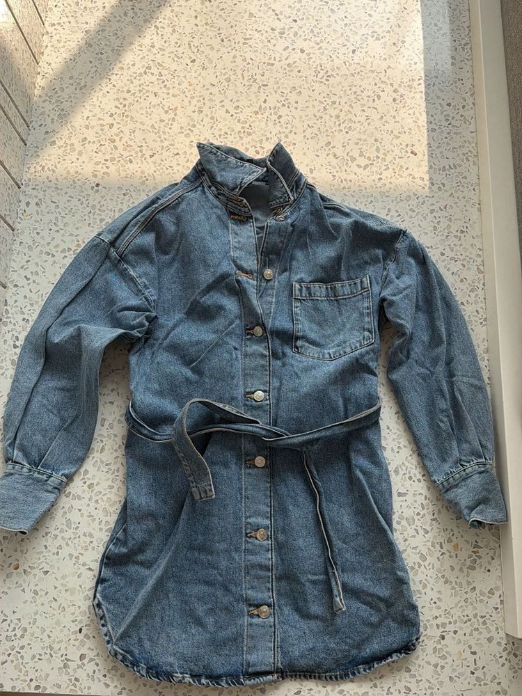 Denim Shirt Dress with Belt