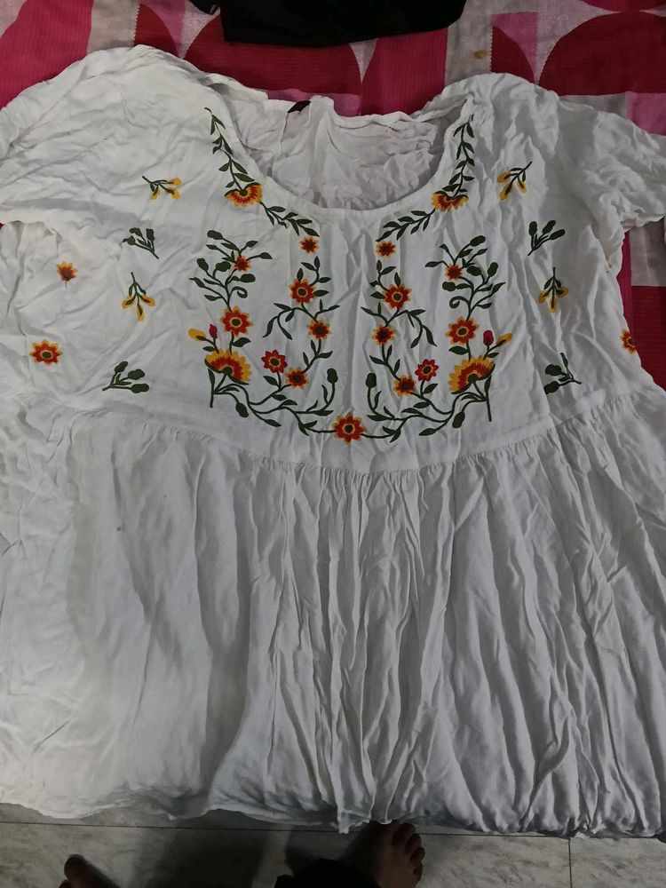 Floral Embroidered White Dress