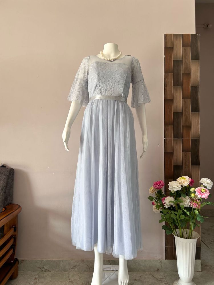 Grey lace embroidered dress
