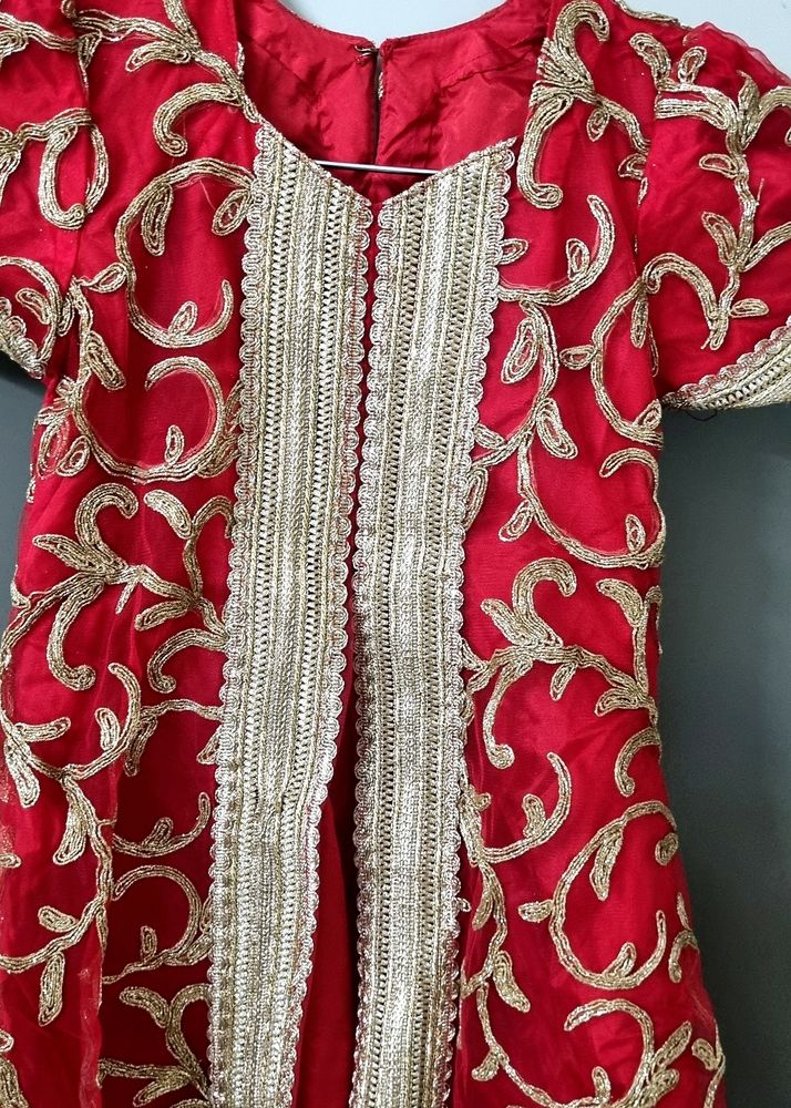 Red &amp; Gold Embroidered Dress