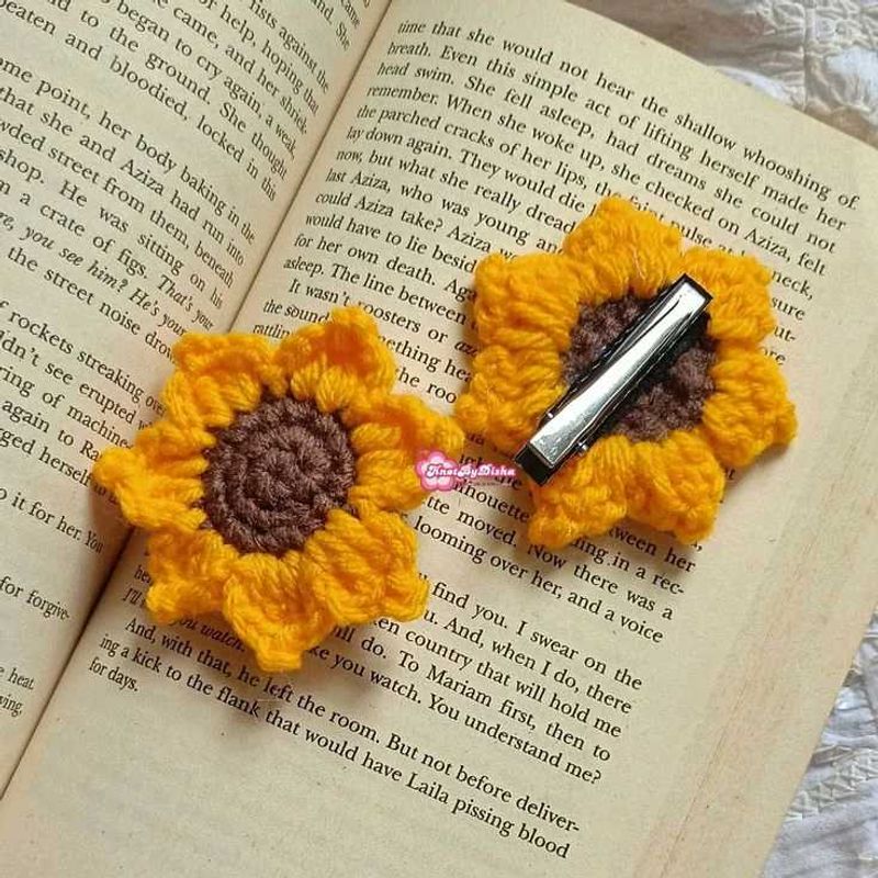 Sunflower Crochet Hair Clips