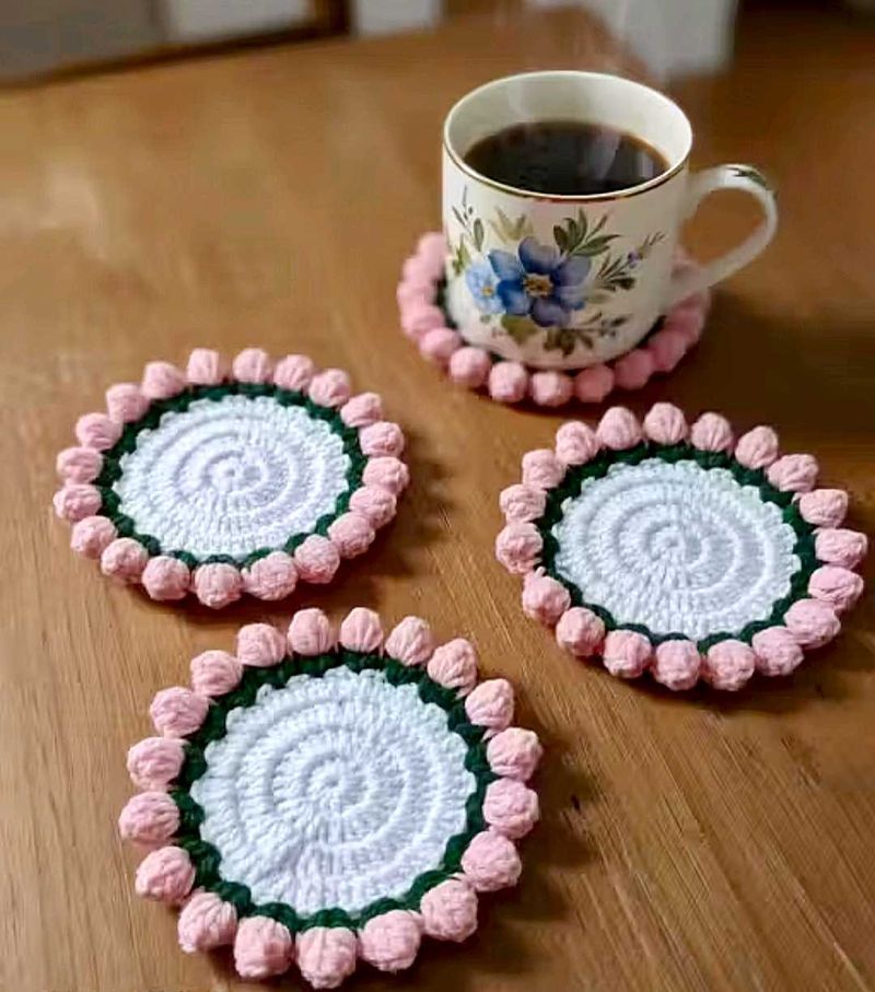 Handmade Tulip Crochet Coasters (Set of 4)
