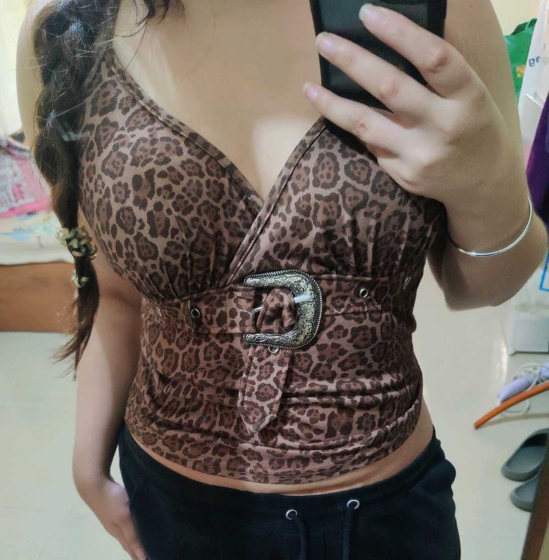 Belted Leopard Print Y2k Cami