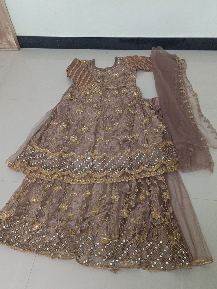 Mirror and Jardoji Work Beautiful Frock Lehenga