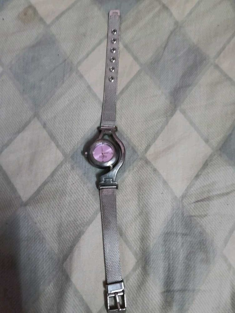 Vintage Pink Face Silver Watch battery bead