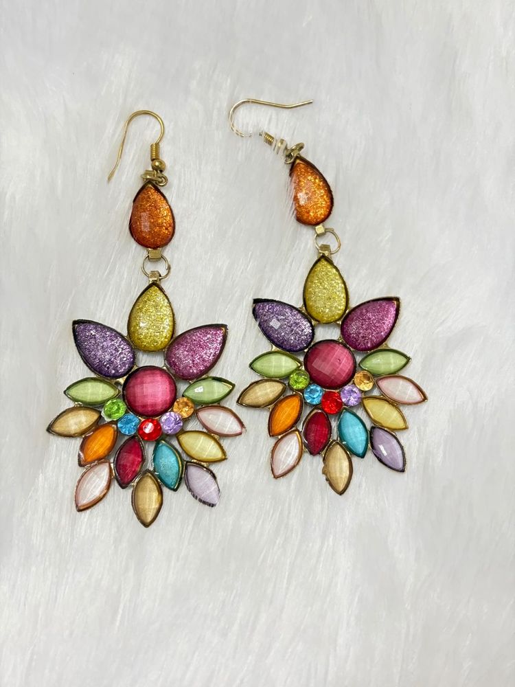 Colorful Gemstone Flower Earrings