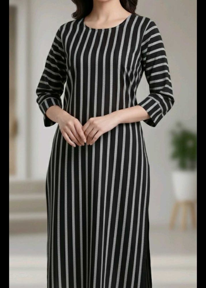 Striped Black Kurta with White Strips