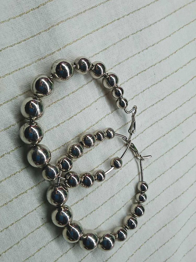 Silver Beaded Hoop Earrings