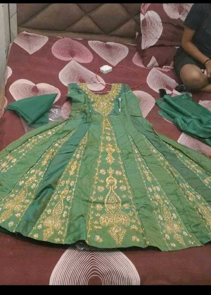 4 colour Green Embellished Ethnic Dress