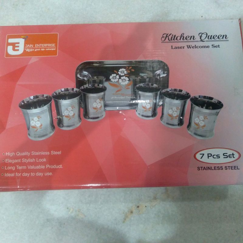 Stainless Steel Glass N Tray Set