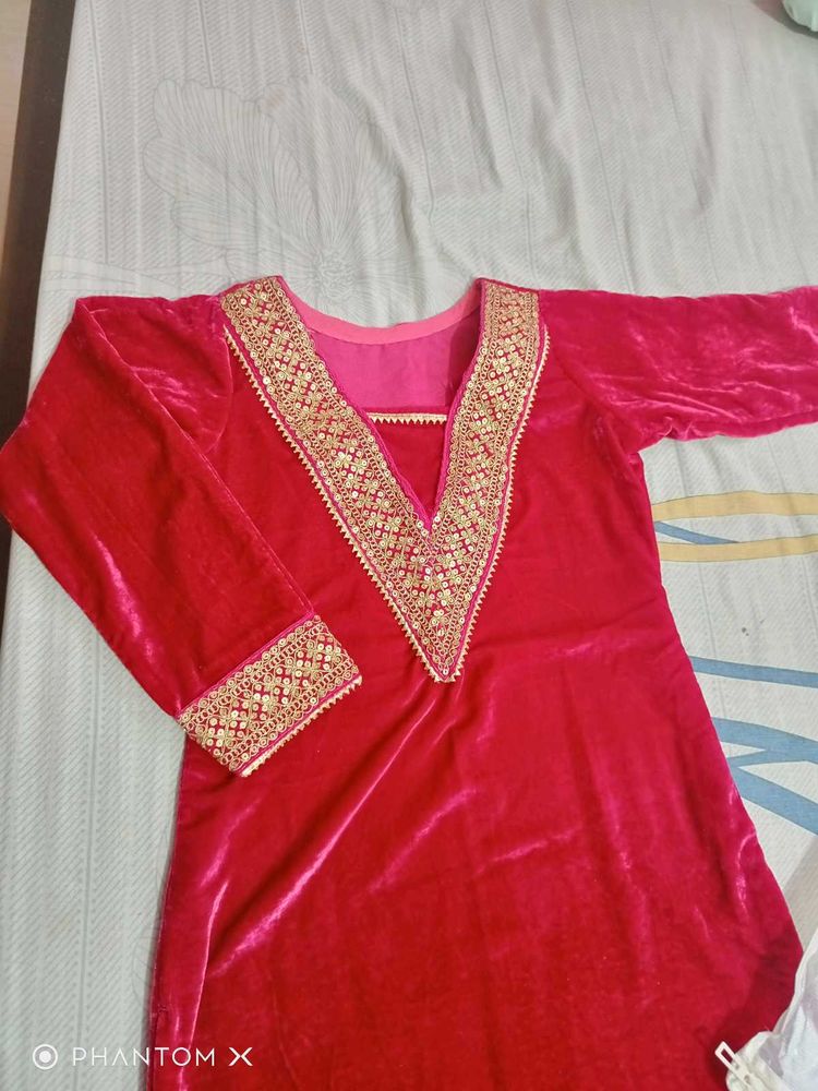 Pink Velvet Kurta