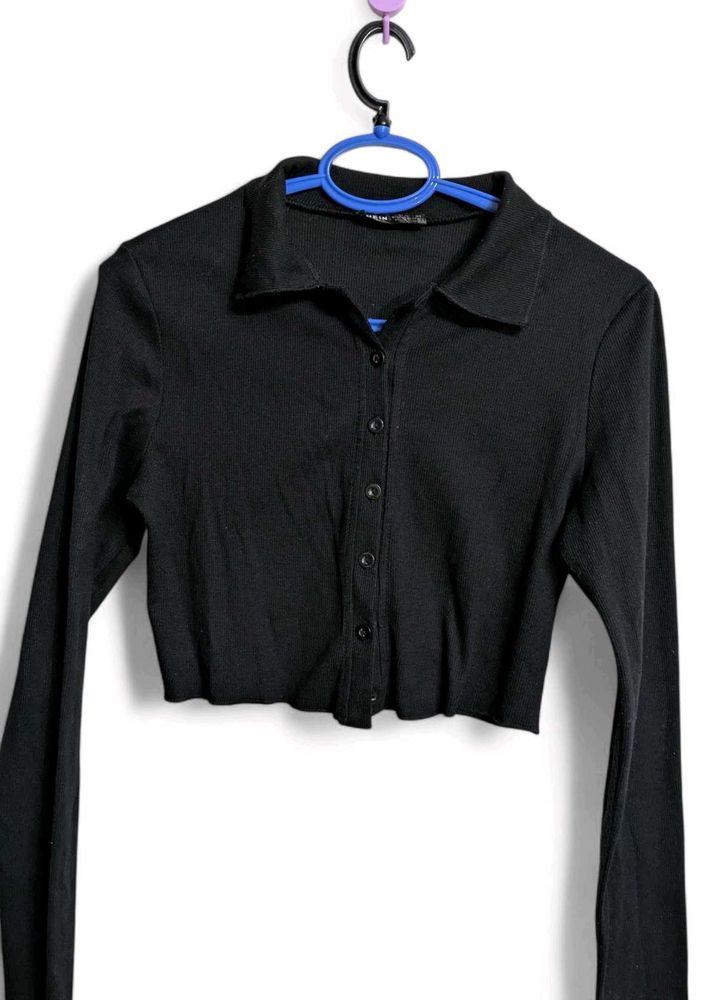 Black Long Sleeve women Crop Top