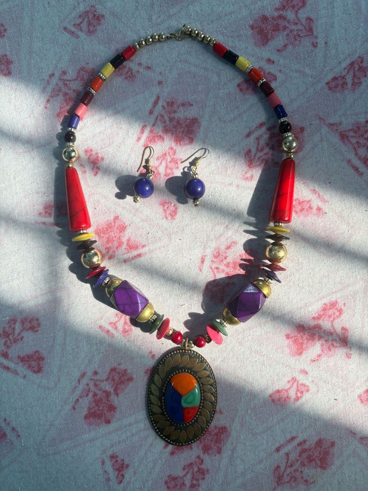 Colorful Boho Necklace &amp; Earring Set
