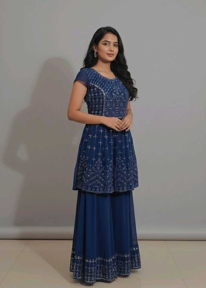 Blue Embellished sharara Suit