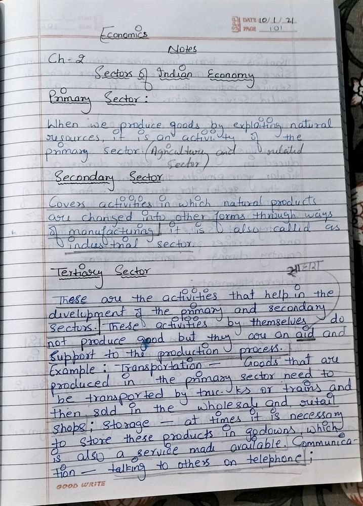 10th Class Economics Ch 2 Handwritten Notes