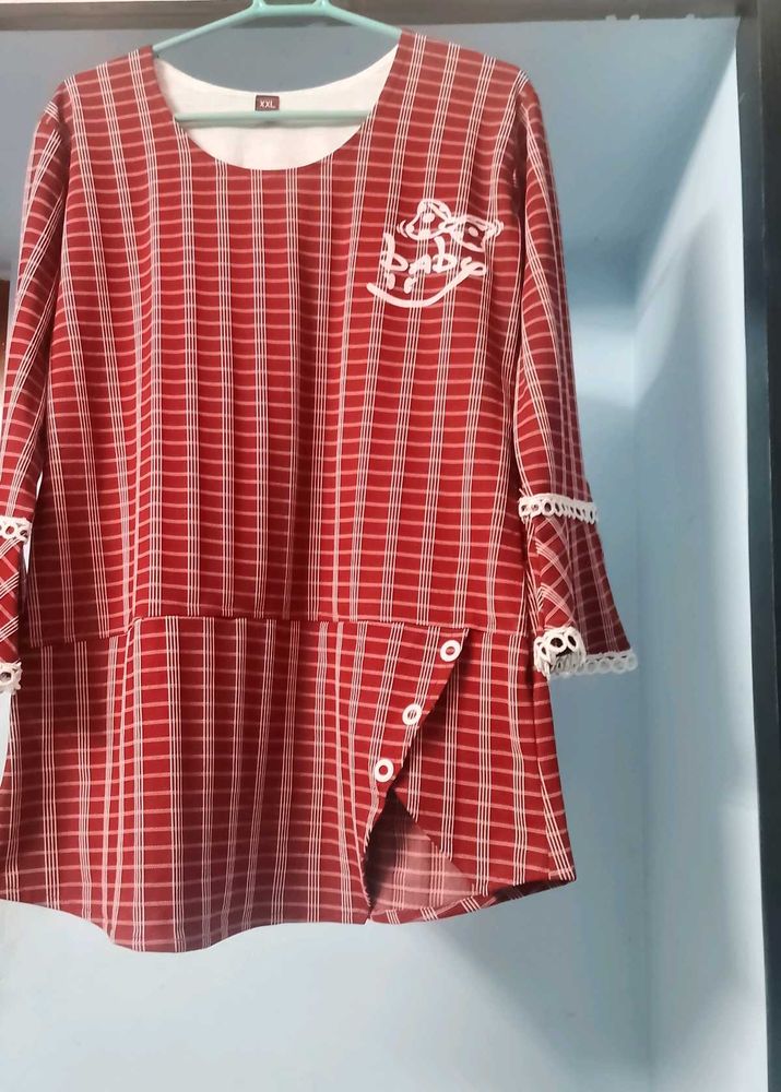 Red Plaid Tunic Top