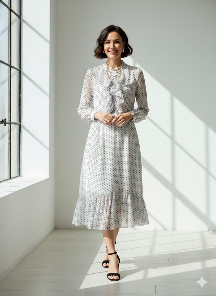 Elegant Polka Dot Midi Dress