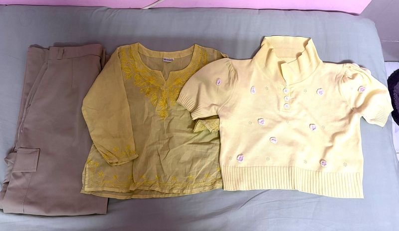 Combo of cargo pant, kurti and crop top
