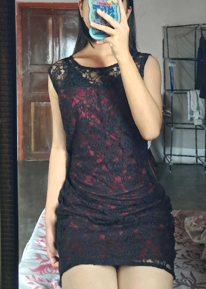 Lace Overlay Mini Dress