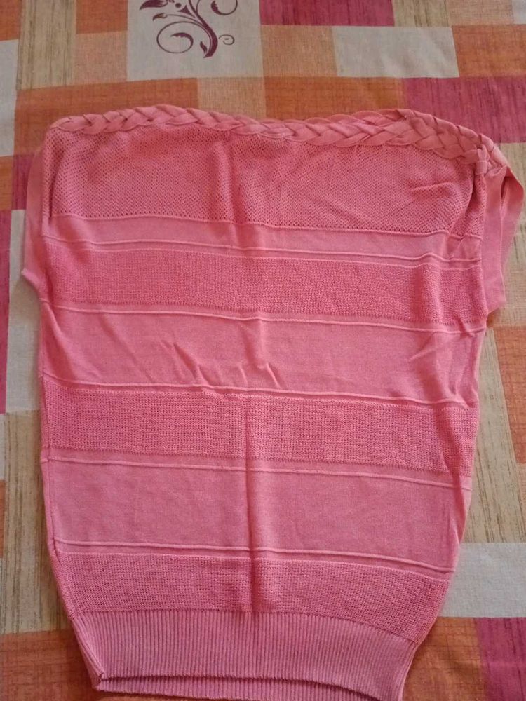 Peach Knit Top with Braided Detail