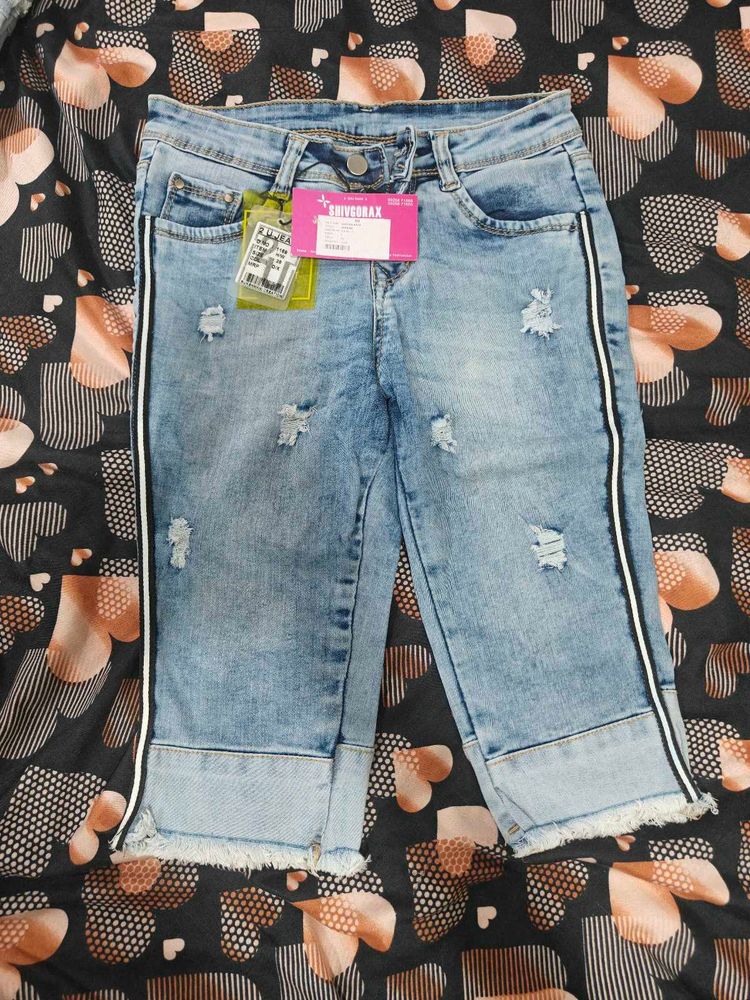 Distressed Denim Capris