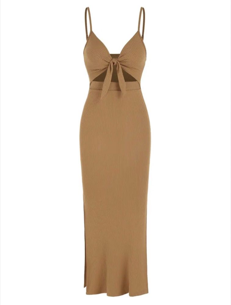 Ribbed Cutout Tie-Front Midi Dress size M