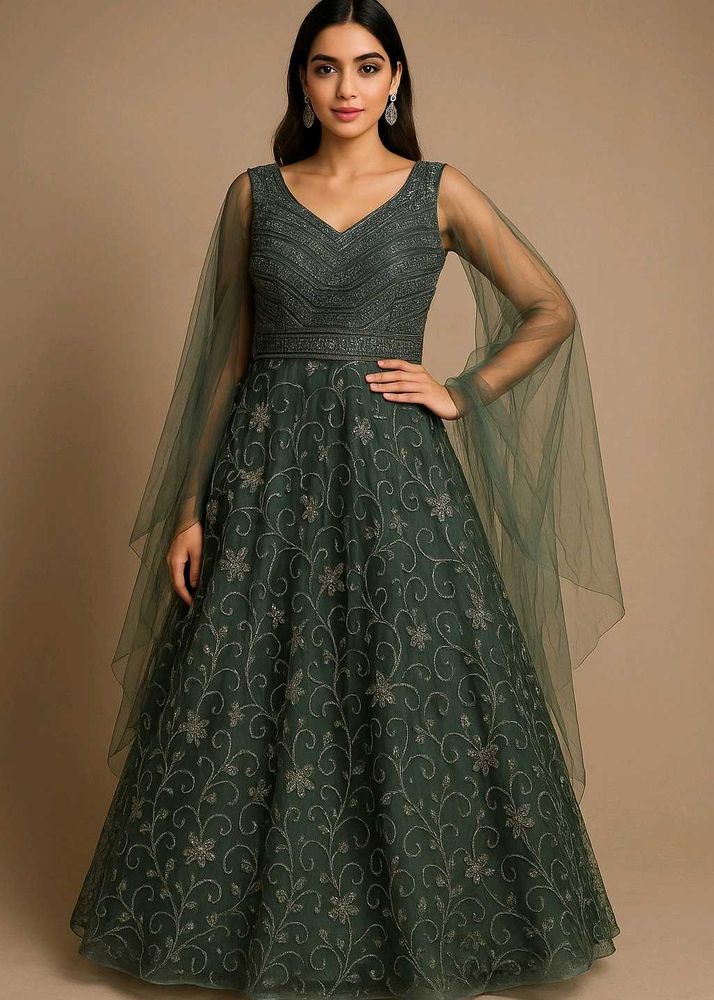 BEAUTIFUL DARK GREEN COLOR GOWN