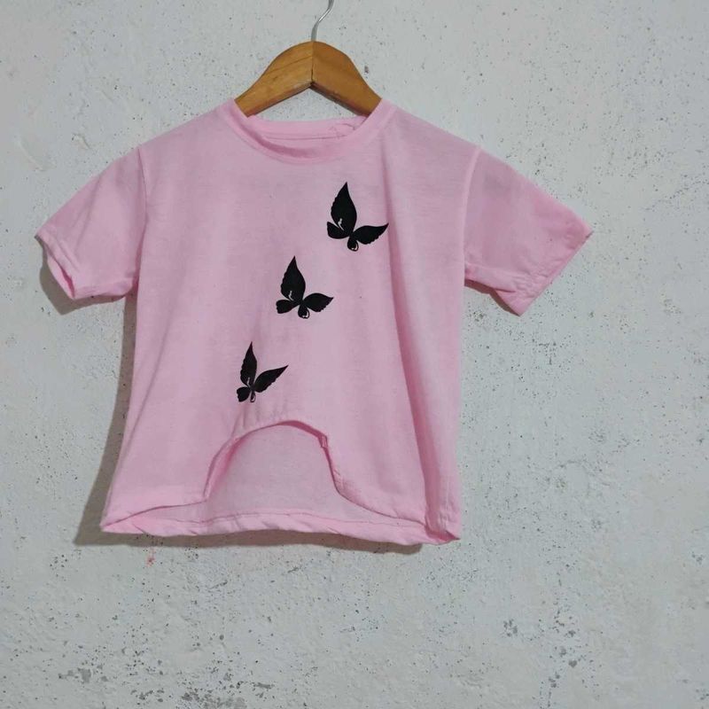 Pink Butterfly Girl&#39;s Top