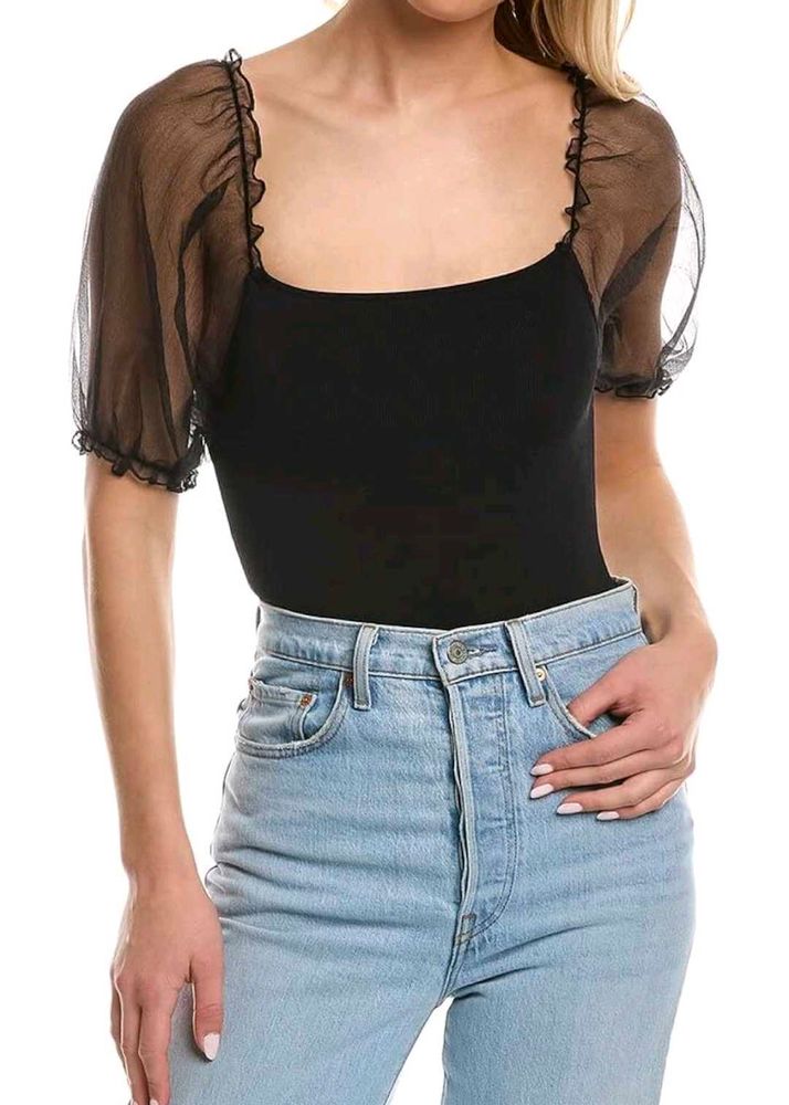 Puffed Sleeve Black Top